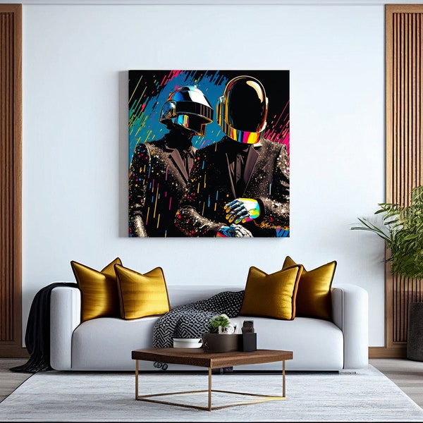 Tableau Daft Punk Sur Toile Encadrée - 50x75 Cm - Décoration Murale Musique électronique - Impression Haute Qualité