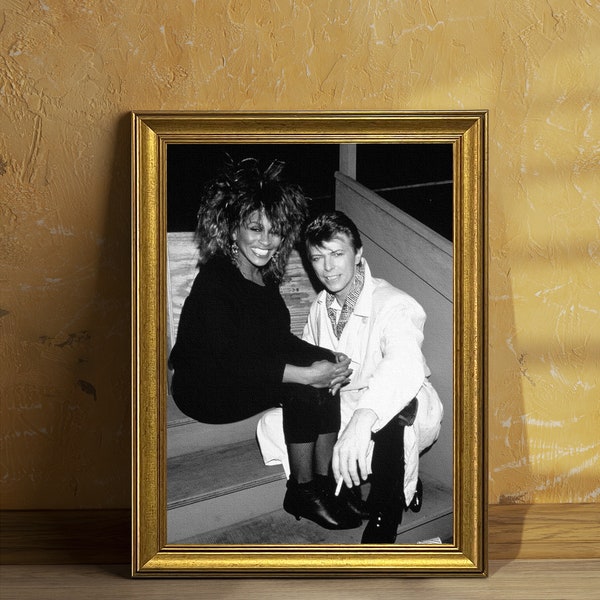 Tina Turner And David Bowie Backstage 1989 Vintage Framed Wall Art, Black And White Or Sepia Photography, Retro UV Print