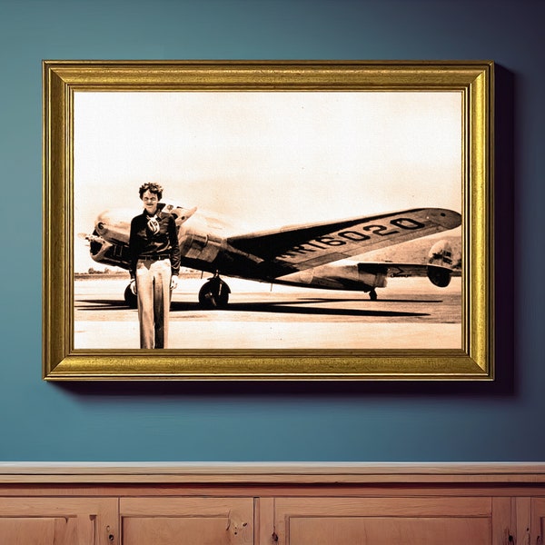 Amelia Earhart Vintage Framed Wall Art, Amelia Earhart Black and White or Sepia Photography, Amelia Earhart Retro UV Print