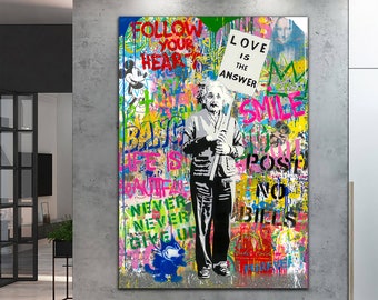 Banksy Einstein Pop Art Canvas Print - Einstein Graffiti Wall Art, Pop Art Graffiti Home Decor, Einstein Pop Art Decor
