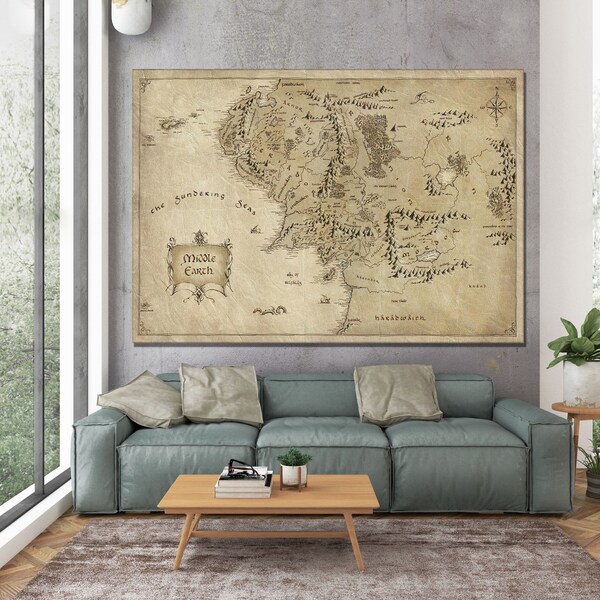 LOTR - Lord Of The Rings Movie Map - Vintage Decor - World Map Art Canvas - Antique Map Wall Art - Middle Earth Quality Map - Map Wall Decor