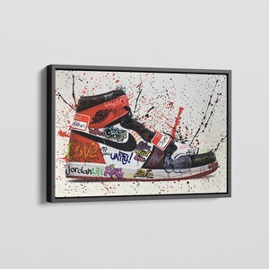 Jordan Graffiti Canvas Wall Art, Air Jordan Canvas Wall Art, Jordan 1 Graffiti Canvas, Modern Graffiti Canvas, Kids Room Decor,Ready To Hang