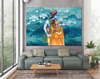 Radha Krishna Hindu Couple Canvas, Indian Wall Decor, Hindu Couple Printed, Radha Krishna Art Canvas, Hindu Wall Art, Hindu Gift Wall Decor,