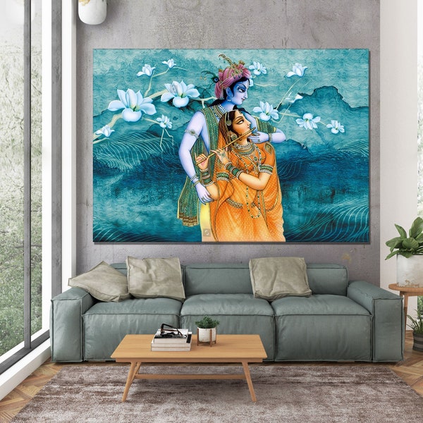 Radha Krishna Hindu Couple Canvas, Indian Wall Decor, Hindu Couple Printed, Radha Krishna Art Canvas, Hindu Wall Art, Hindu Gift Wall Decor,