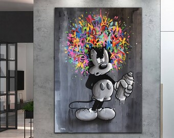 Mickey Mouse Abstract Pop Art Canvas Print, Luxury Painting Fashion Prints Cartoon Birthday Christmas Gift Pictures Home Decor Wall Art