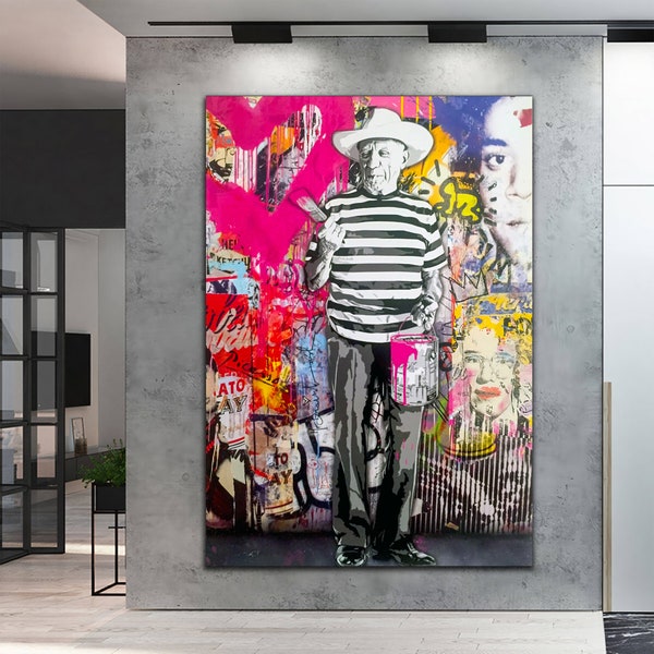 Banksy Picasso Pop Art Leinwand Druck - Picasso Graffiti Wandkunst, Pop Art Graffiti Home Decor, Picasso Pop Art Decor
