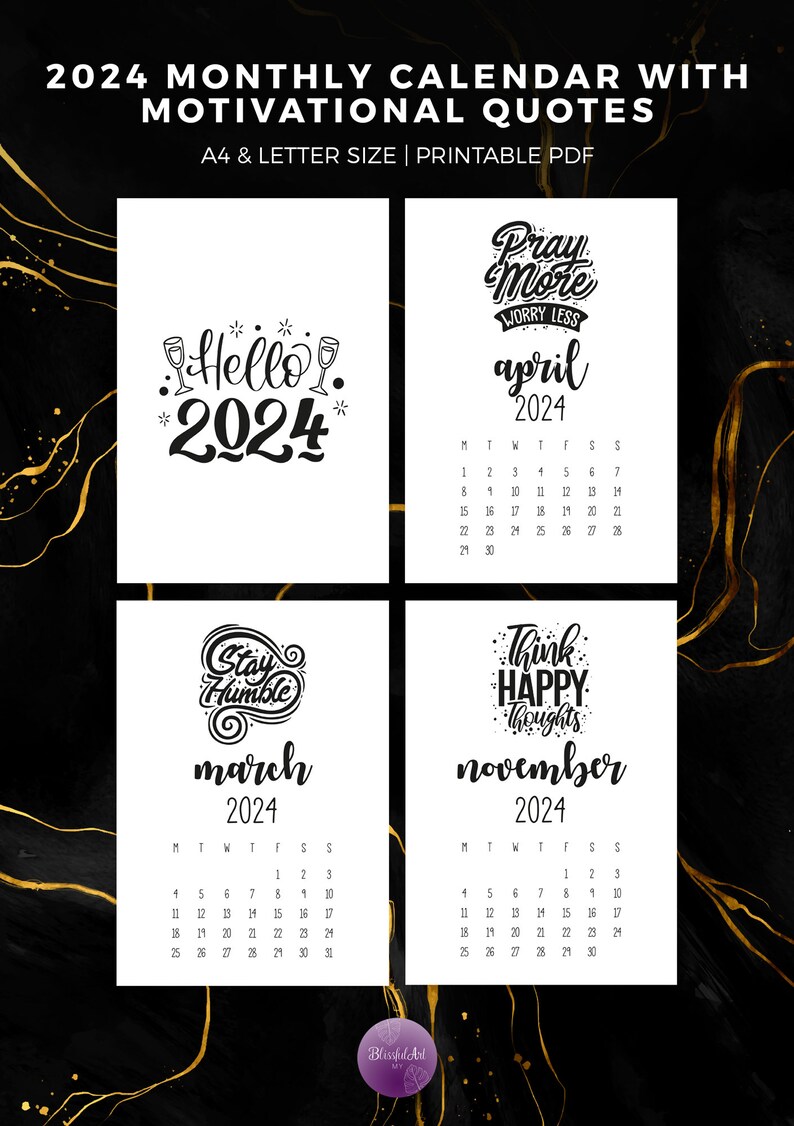 Printable 2024 Motivational Quotes Calendar, Monthly Calendar