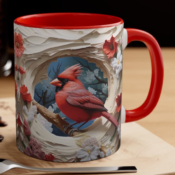 Unique 3D Effect Mug with Red Cardinal Breaking Through Wall - Wildlife Lover Gift 11 oz Mug