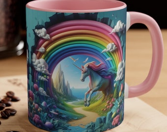 Whimsical Fantasy Colorful Unicorn Hole in the Wall Mug - Handcrafted Ceramic Mug for Magical MorningsAccent Coffee Mug, 11oz