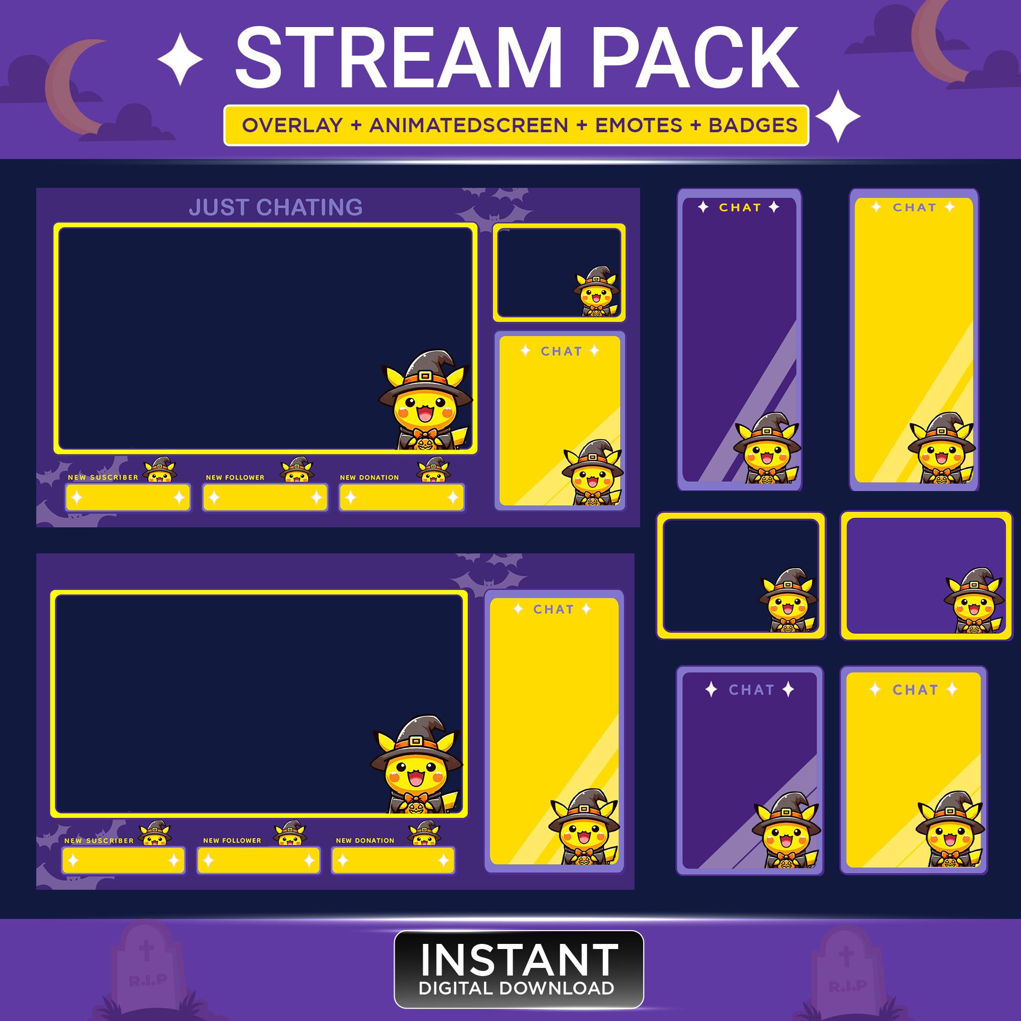 Pikachu Twitch Stream Pack | Halloween Twitch Overlay | Twitch Panels ...