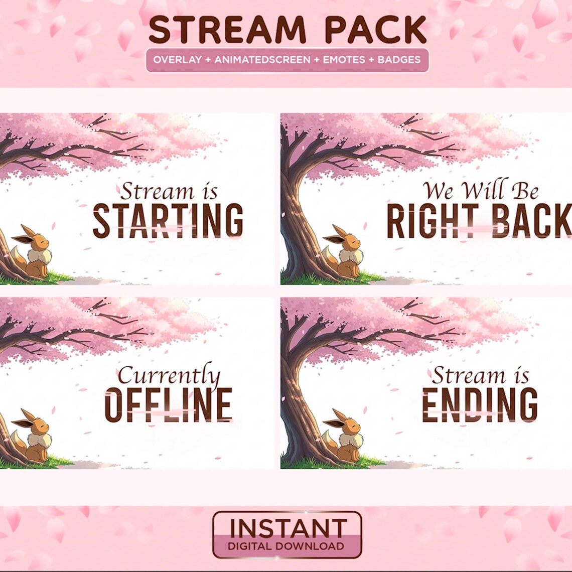 Eevee Twitch Stream Pack | Sakura Pink Spring Twitch Overlay | Twitch ...