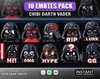 10 Emotes Chibi Darth Vader Twitch ,Discord ,Youtube | Star Wars emotes ,Darth Vader emote, Star Wars emotes| emote, cute emote, chibi emote