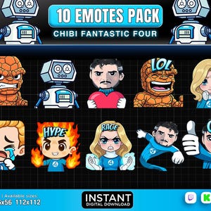 10 Emotes Chibi Mr Fantastic Twitch ,Discord ,Youtube | emotes ,Superhero emote, | Reed emote,F4 emote, chibi Man emote