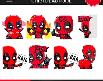 8 Animated Emotes Chibi Dead Pool Twitch ,Discord ,Youtube | emotes ,Superhero emote, | emote, cute emote, chibi emote GIF