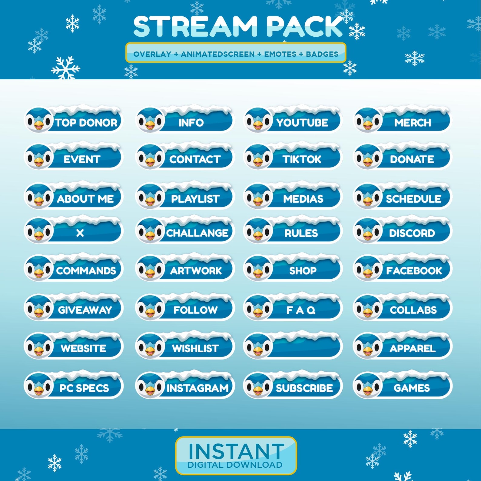 Pip Bird Twitch Stream Pack | Blue Penguin Twitch | Snow Panels ...