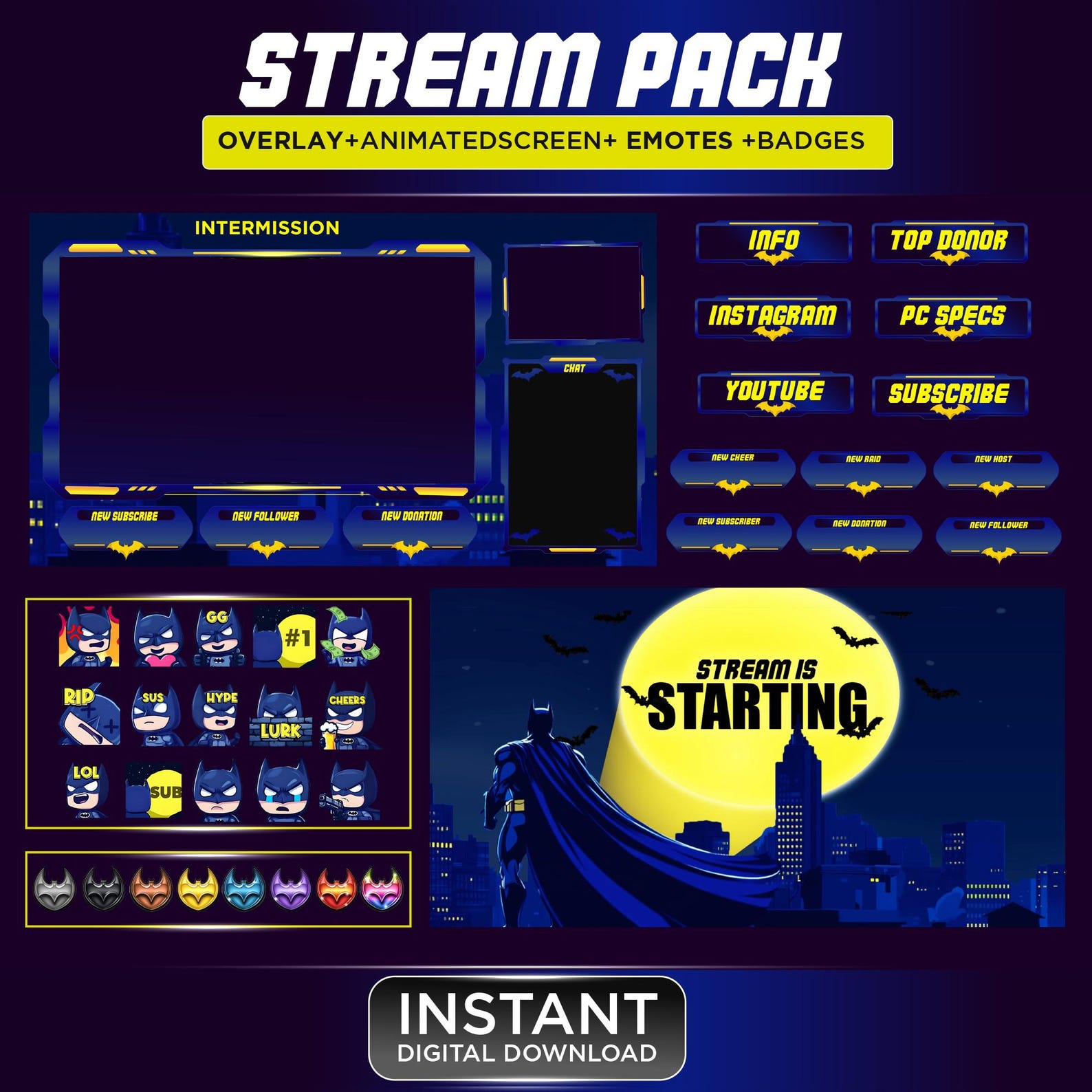 Bat Night Twitch Stream Pack | Superhero Twitch Overlay | Twitch Panels ...