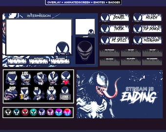 Venom Twitch Stream Pack | Superhero Twitch Overlay | Twitch Panels | Screens | Animated Screens | Overlay | Emotes badges twitch|