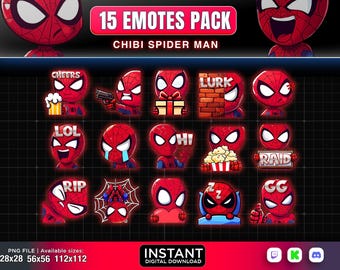 15 Emotes Chibi Spider-man Twitch ,Discord ,Youtube | emotes ,Superhero emote, | emote, cute emote, chibi emote