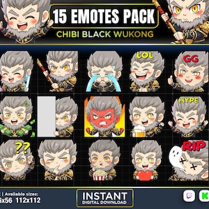 15 Emotes Chibi Black Wukong Twitch, Discord, YouTube | Emotes do Rei Macaco, Emote de jogos, Emotes do Mito Negro | emote, emote fofo, emote chibi