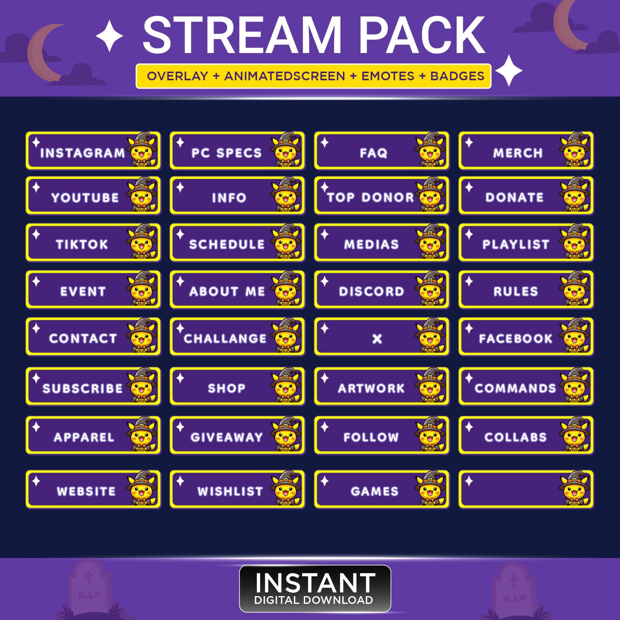 Pikachu Twitch Stream Pack | Halloween Twitch Overlay | Twitch Panels ...