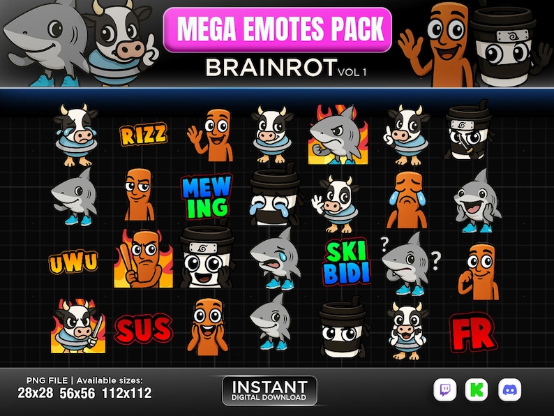 30 Emotes Chibi Brainrot Twitch ,discord ,youtube | Emotes , Gen Alpha ...