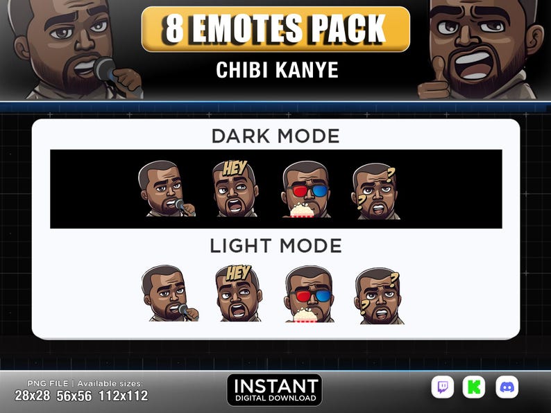 8 Emotes Chibi Rapper Twitch ,discord ,youtube | Black Man Emotes ,bold ...