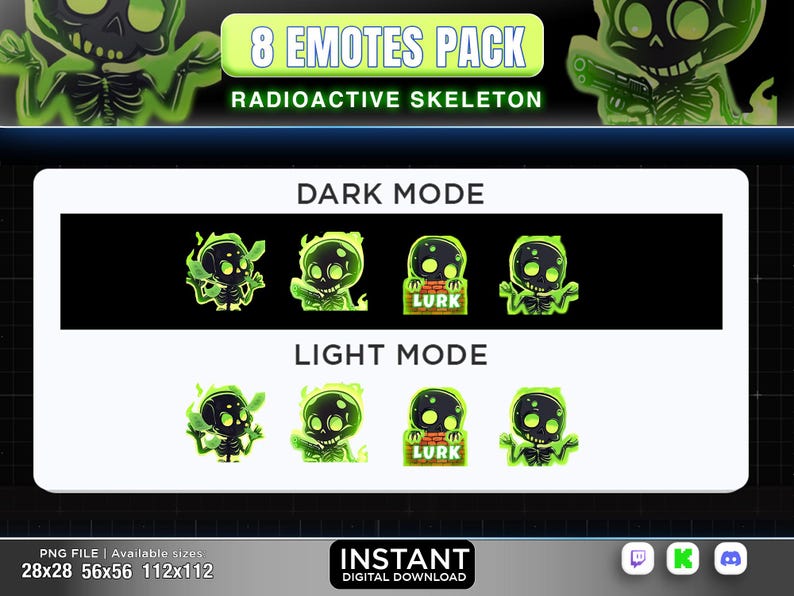 8 Emotes Radioactive Skeleton Twitch ,discord ,youtube | Emotes ,skull ...