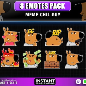 8 Emotes Meme Guy Twitch ,Discord ,Youtube | emotes ,Chill emote, | emote, Funny emote,animal emote