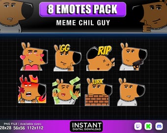 8 Emotes Meme Guy Twitch ,Discord ,Youtube | emotes ,Chill emote, | emote, Funny emote,animal emote