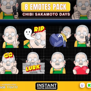 8 Emotes Chibi Taro Sakamoto Twitch ,Discord ,Youtube | Anime emotes ,Hitman emote, manga emotes| emote, cute emote, Days emote
