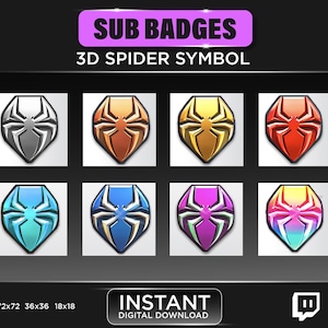 Badge sub 3D Spider / Badge sub Supereroe / Badge sub Twitch / Badge sub Eroe / Stream e Discord