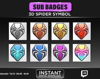 3D Spider sub badges | Superhero sub badges | twitch sub badges | hero sub badge | stream and discord