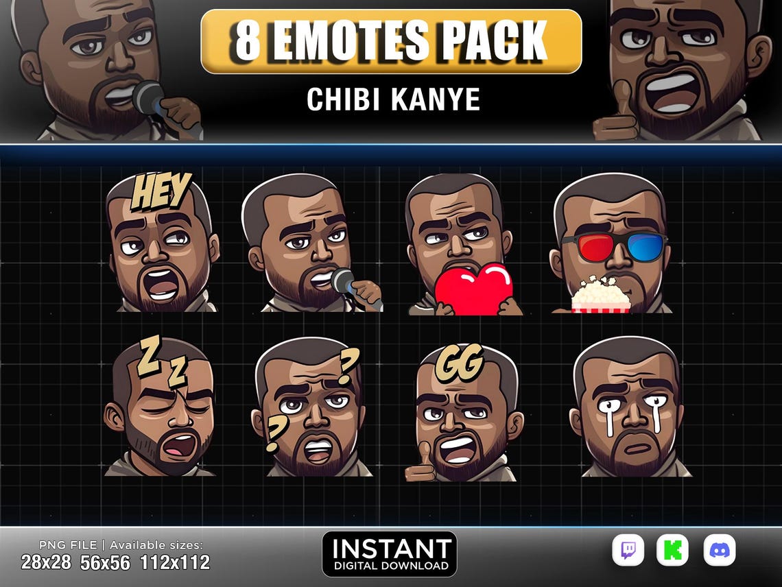 8 Emotes Chibi Rapper Twitch ,discord ,youtube | Black Man Emotes ,bold ...