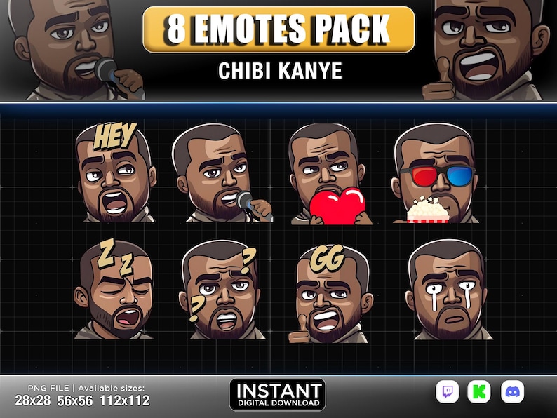 8 Emotes Chibi Rapper Twitch ,discord ,youtube | Black Man Emotes ,bold ...