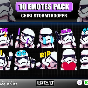 10 gestos Chibi Stormtrooper Twitch, Discord, YouTube / gestos de Stormtrooper, gesto de Darth Vader, gestos de estrella / gesto, gesto lindo