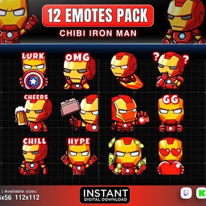 12 emotes Chibi Iron man Twitch, Discord, YouTube | emotes, superhelden-emote, | emote, schattige emote, chibi-emote