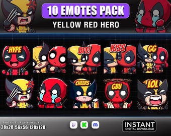 10 Emotes Chibi Deadpool Wolverine Twitch ,Discord ,Youtube | emotes ,Superhero emote, | emote, cute emote, chibi emote
