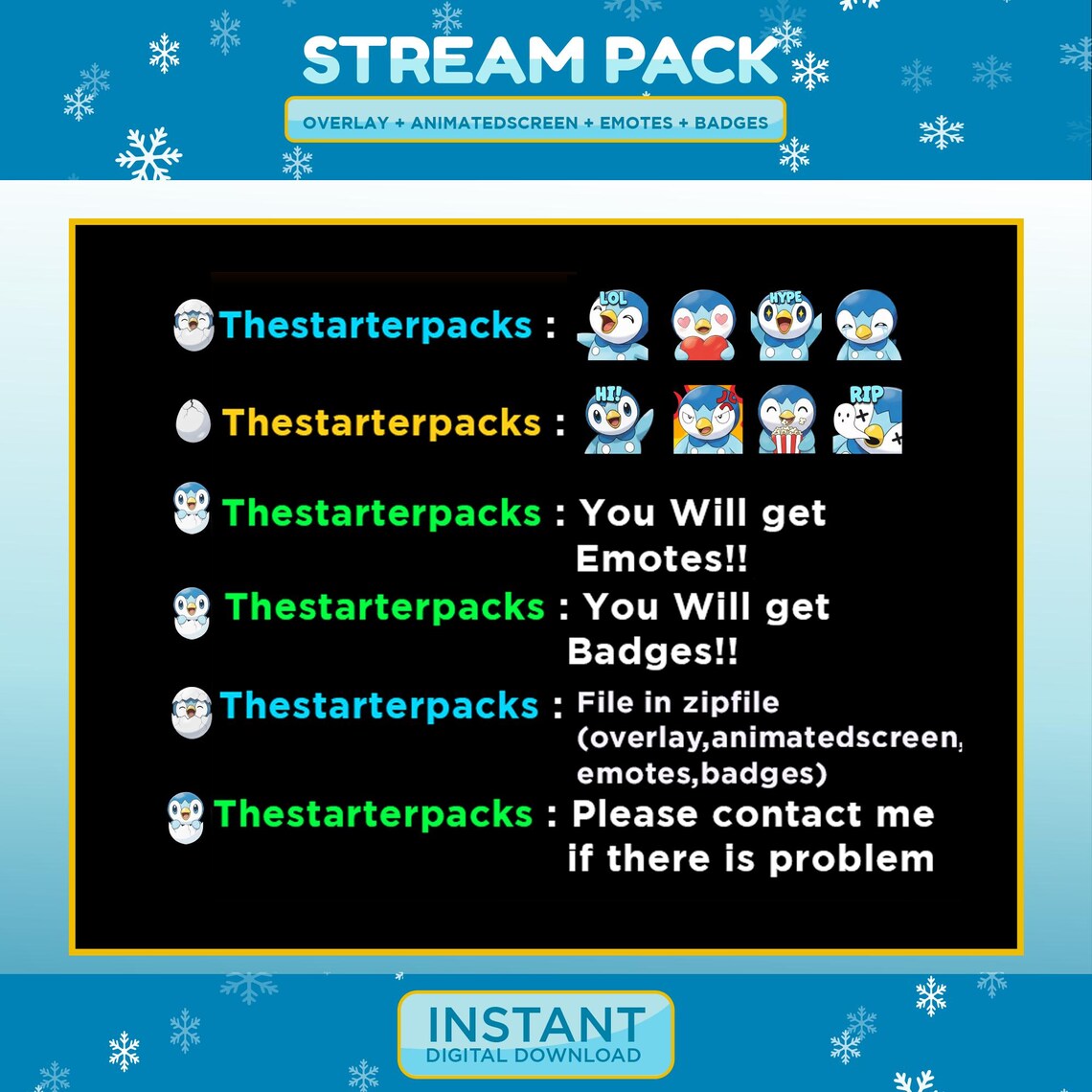 Pip Bird Twitch Stream Pack | Blue Penguin Twitch | Snow Panels ...