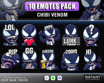 10 Emotes Chibi Venom Twitch ,Discord ,Youtube | emotes ,Superhero emote, | emote, cute emote, chibi emote