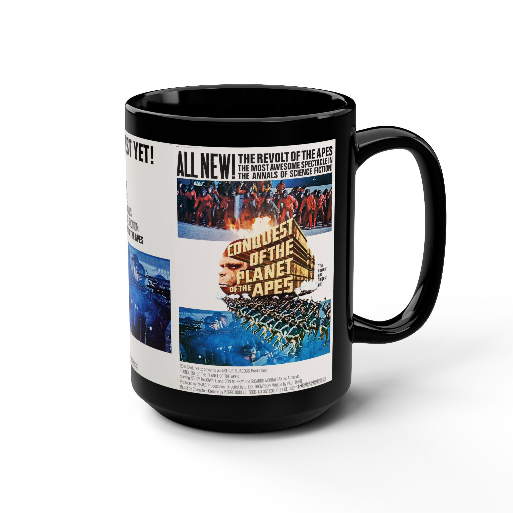 Conquest of the Planet of the Apes (1972) Dystopian Sci-Fi Movie Poster  Black Mug, 15oz