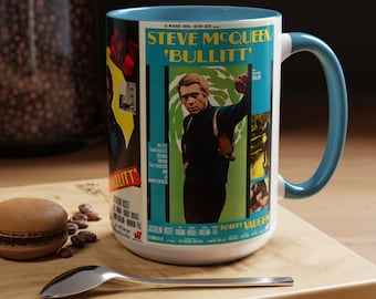 Bullitt (1968) Style C Steve McQueen European Movie Poster 15 oz Mug Available in 8 Different Colors!