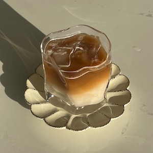 Wavy Glass Cup Coffee Matcha Cup + Nordic Style Whiskey Drinking Glasses Set 10oz Electroplated Bourbon & Cocktail Glass housewarming gift