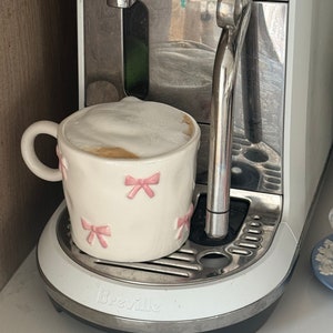 Handmade Coquette Pink Bow Mug | Ribbon Design for Girly Aesthetic | Perfect Pink Mug Gift | Cute Cottagecore Coffee Cup with Pink Bow