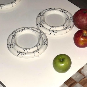 Coquette Ceramic Plate Set: Cottagecore Bow Decor