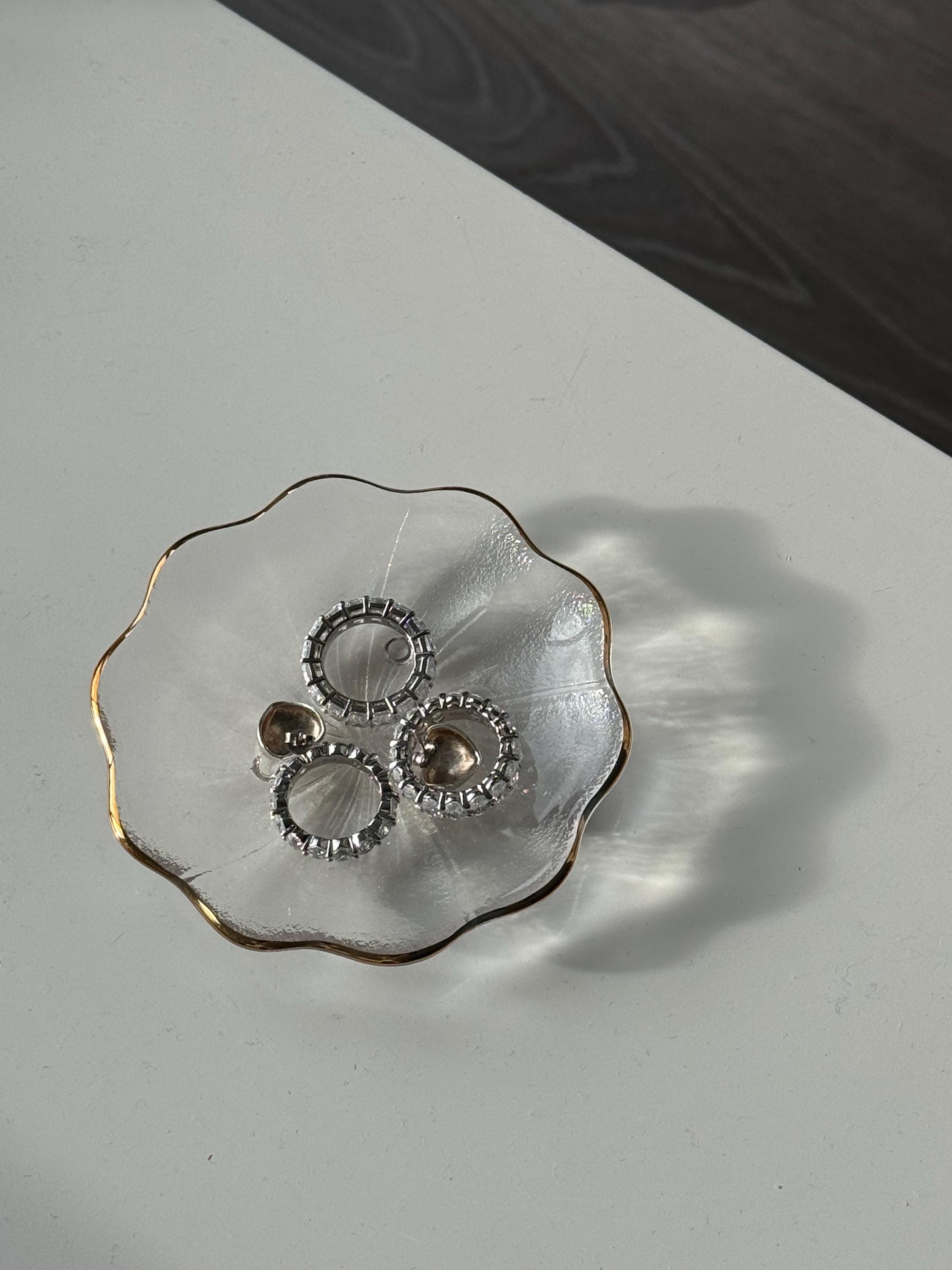 Gold Glass Jewelry Trinket Dish: Wedding and Engagment Ring Earring…
