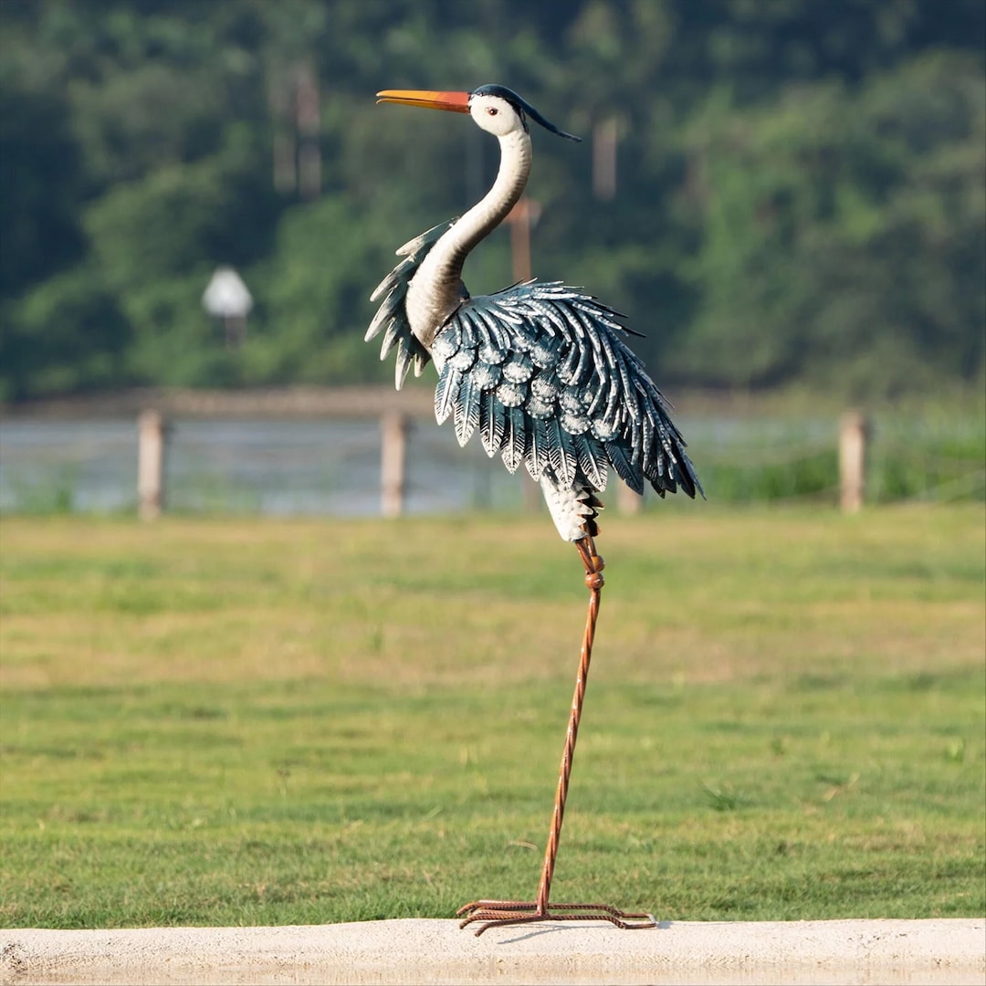 34 Blue Heron Garden Statue Metal Heron Statue Animal Etsy