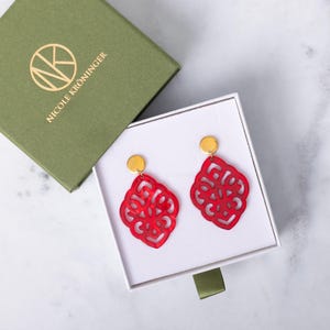 Resin earrings, statement earrings, ornament earrings, gift idea for women, traditional jewelry, hanging earrings, red earrings, stud earrings