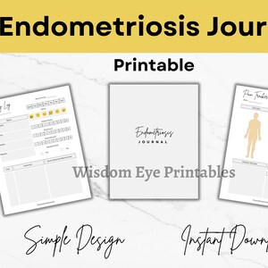 Könnte beinhalten: Druckbarer Endometriose-Tagebuch mit einfachem Design. Das Tagebuch enthält ein tägliches Protokoll, einen Schmerztracker und einen Stimmungstracker. Sofortiger Download.
