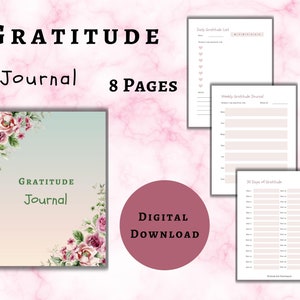 Diario de gratitud imprimible, Gratitud diaria, Diario imprimible, Planificador de gratitud, Descarga digital PDF, Tamaño de carta de EE. UU., A4, A5