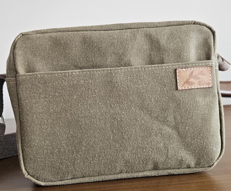 Waxed Canvas Crossbody Bag,Waterproof Messenger Bag image 2